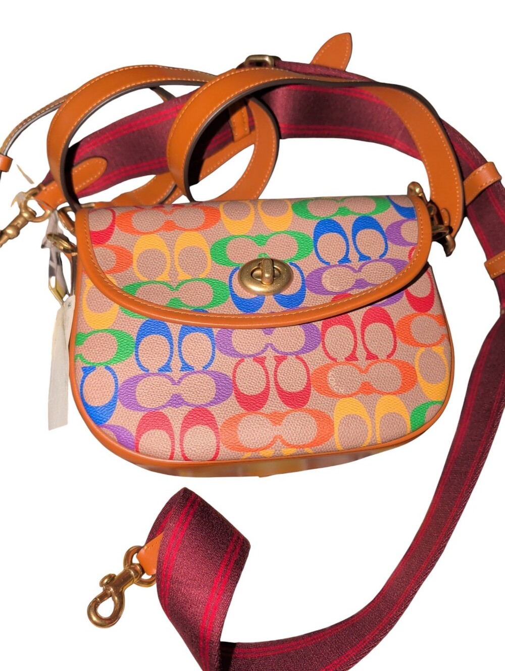 Coach pride Multicolor rainbow Signature WILLOW Crossbody with Turnlock NWT